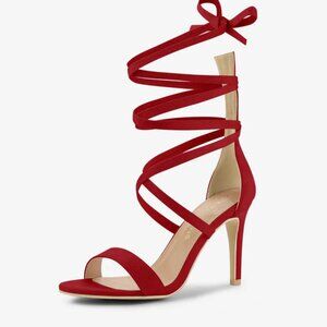 Women's Open Toe Stiletto Heel Lace Up Ankle Strap Sexy Sandals Size 7 Pre-Owned